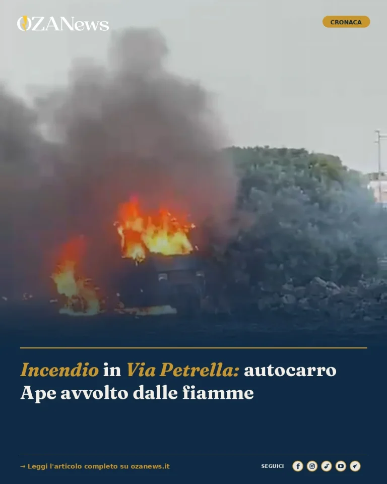 Ugento: Incendio in Via Petrella: autocarro Ape avvolto dalle fiamme
