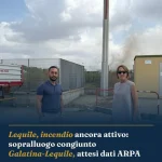 Anteprima di: Lequile, incendio ancora attivo: sopralluogo congiunto Galatina-Lequile, attesi dati ARPA