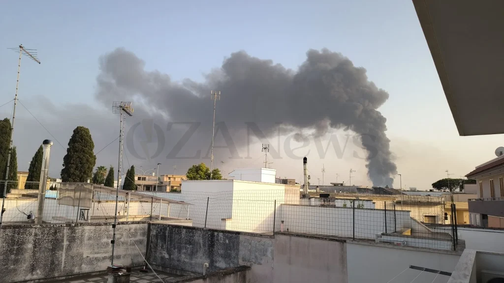Dettaglio 5: Lequile, incendio e allarme diossina: nube di fumo visibile da Lecce e circondario