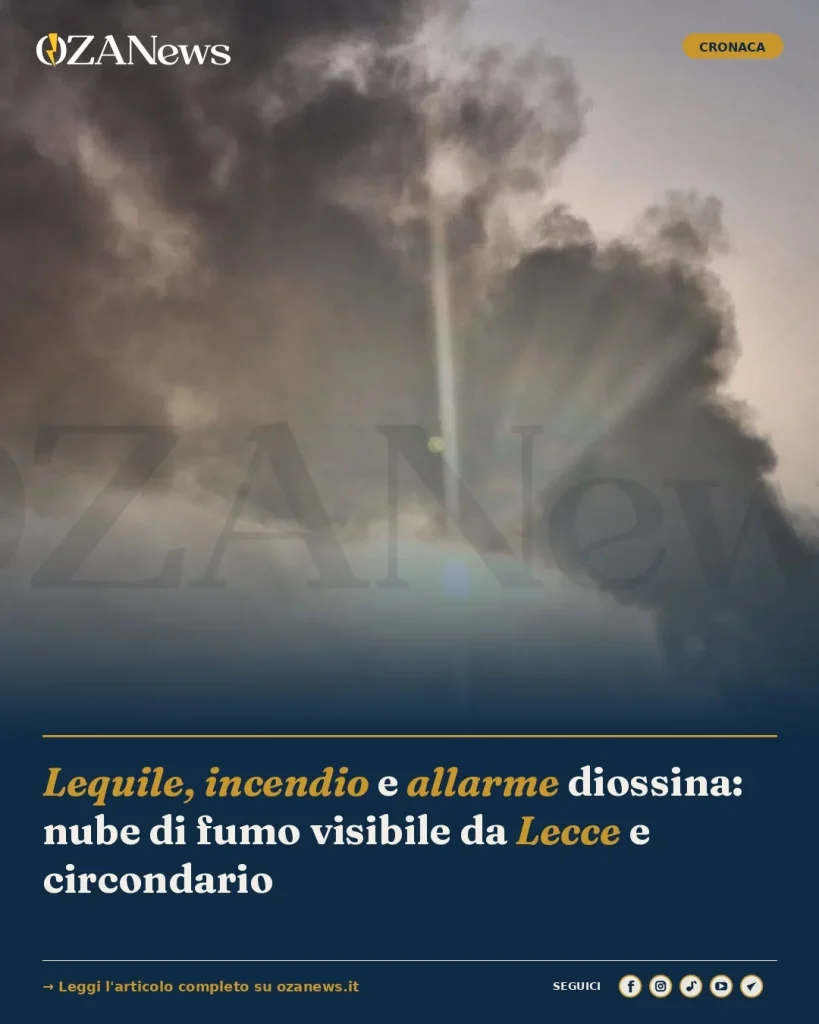 Lequile, incendio e allarme diossina: nube di fumo visibile da Lecce e circondario