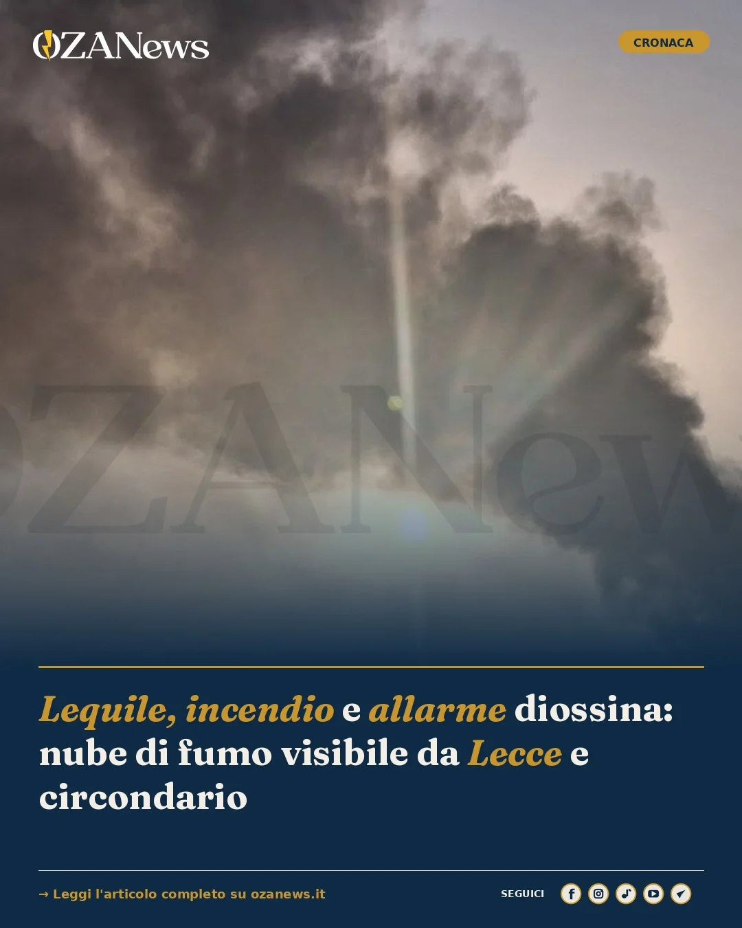 Foto: Lequile, incendio e allarme diossina: nube di fumo visibile da Lecce e circondario