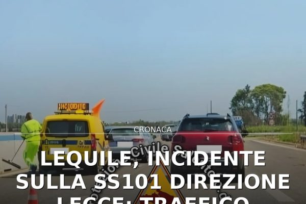 Lequile, incidente sulla SS101 direzione Lecce: traffico rallentato e code