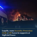 Anteprima di: Lequile, vasto incendio: Protezione Civile e CRI Lecce in supporto ai Vigili del Fuoco