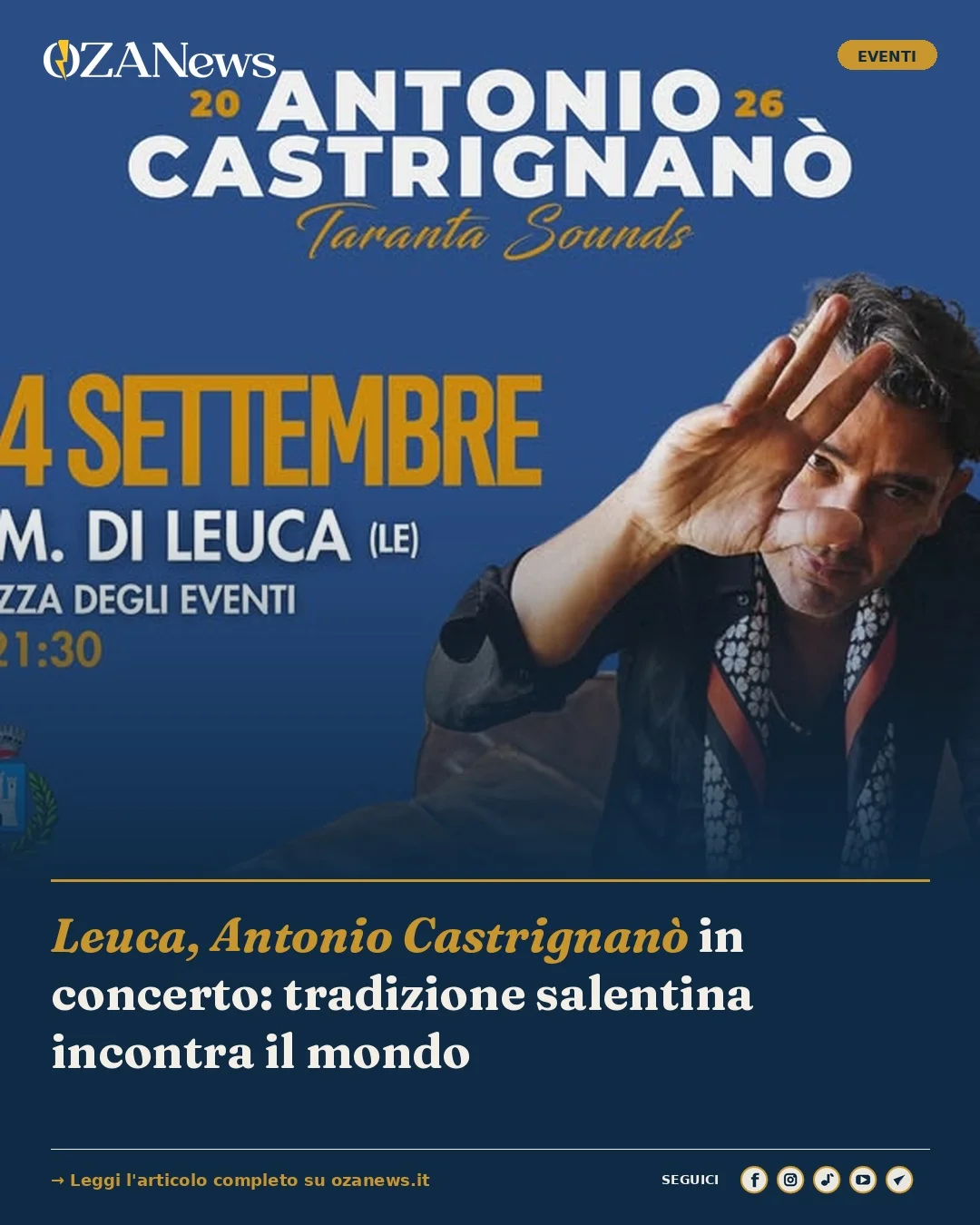 Anteprima di: Leuca, Antonio Castrignanò in concerto: tradizione salentina incontra il mondo
