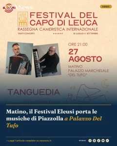 Matino, il Festival Eleusi porta le musiche di Piazzolla a Palazzo Del Tufo