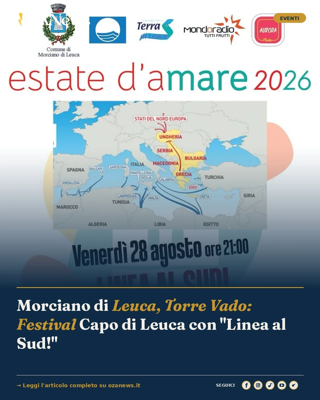 Anteprima di: Morciano di Leuca, Torre Vado: Festival Capo di Leuca con "Linea al Sud!"