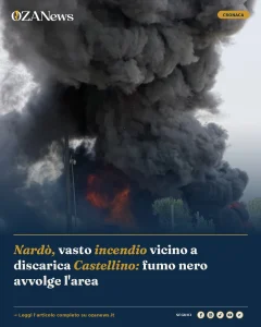 Nardò, vasto incendio vicino a discarica Castellino: fumo nero avvolge l’area