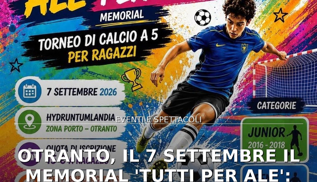 Anteprima di: Otranto, il 7 settembre il memorial 'Tutti per Ale': calcio e beneficenza per i bambini
