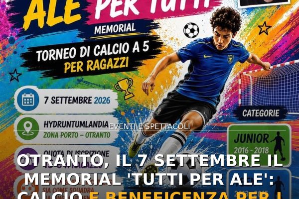 Otranto, il 7 settembre il memorial ‘Tutti per Ale’: calcio e beneficenza per i bambini