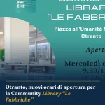 Foto di copertina: Otranto, nuovi orari di apertura per la Community Library “Le Fabbriche” - Otranto