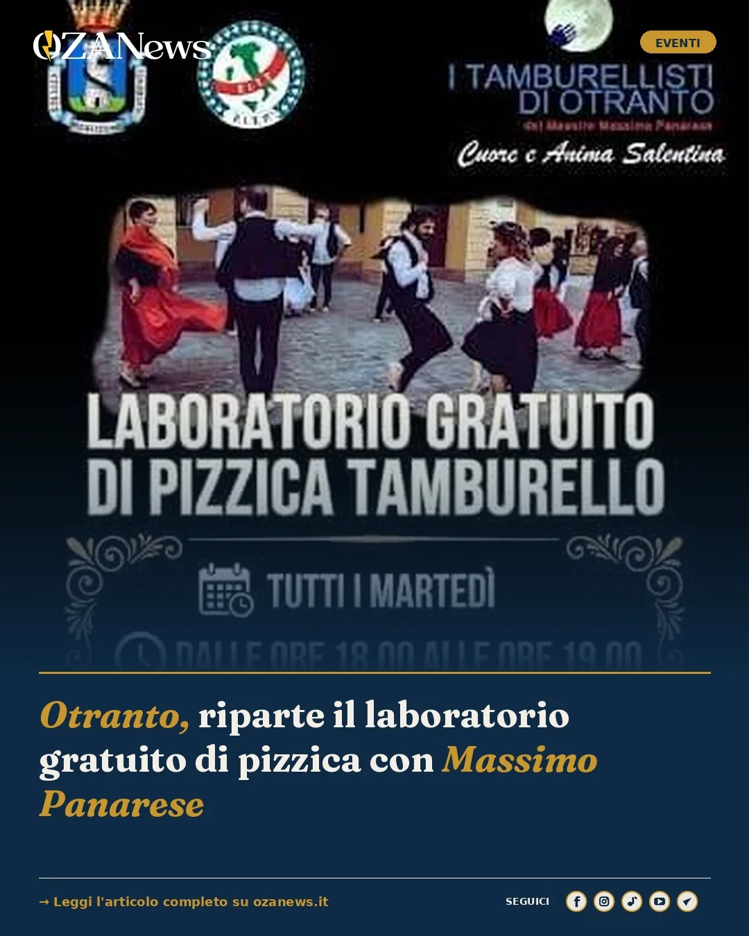 Anteprima di: Otranto, riparte il laboratorio gratuito di pizzica con Massimo Panarese