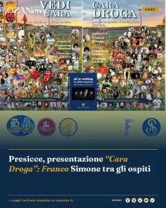 Presicce, presentazione “Cara Droga”: Franco Simone tra gli ospiti