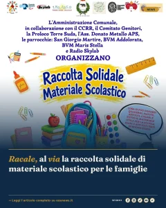 Anteprima di: Racale, al via la raccolta solidale di materiale scolastico per le famiglie