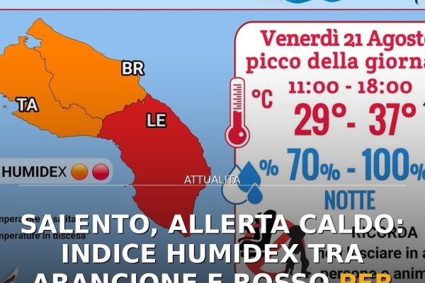 Salento, allerta caldo: indice Humidex tra arancione e rosso per il 21 agosto