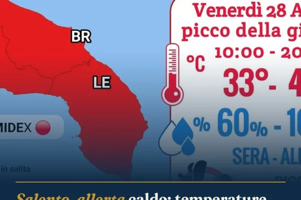Salento, allerta caldo: temperature fino a 42 gradi oggi 28 agosto