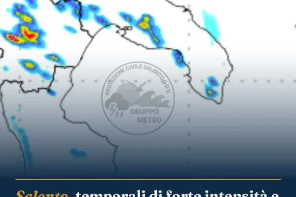 Salento, temporali di forte intensità e grandine attesi oggi 31 agosto
