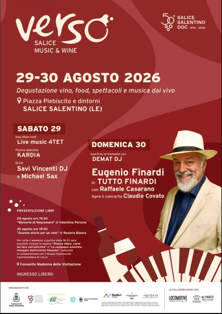 Dettaglio 6: Salice Salentino, 'VERSO &ndash; Salice Music and Wine' celebra 50 anni DOC con Finardi