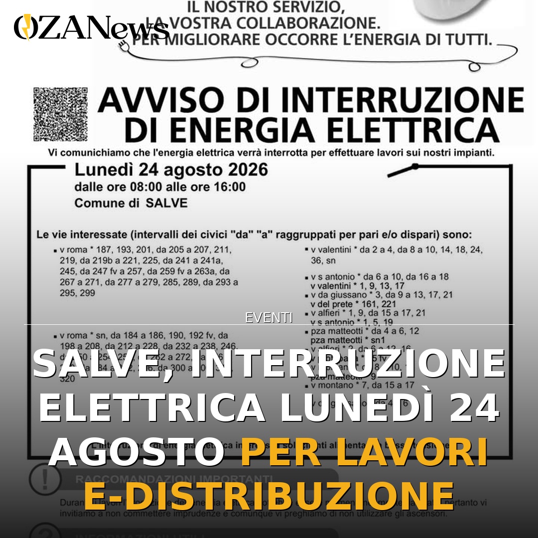Anteprima di: Salve, interruzione elettrica lunedì 24 agosto per lavori e-distribuzione