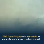 Anteprima di: SS16 Lecce-Maglie: vasto incendio in corso, fumo intenso e rallentamenti