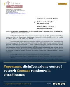 Anteprima di: Supersano, disinfestazione contro i vettori: Comune rassicura la cittadinanza