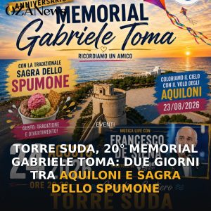 Torre Suda, 20° Memorial Gabriele Toma: due giorni tra aquiloni e Sagra dello Spumone