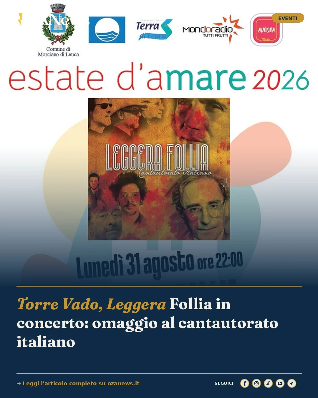 Anteprima di: Torre Vado, Leggera Follia in concerto: omaggio al cantautorato italiano