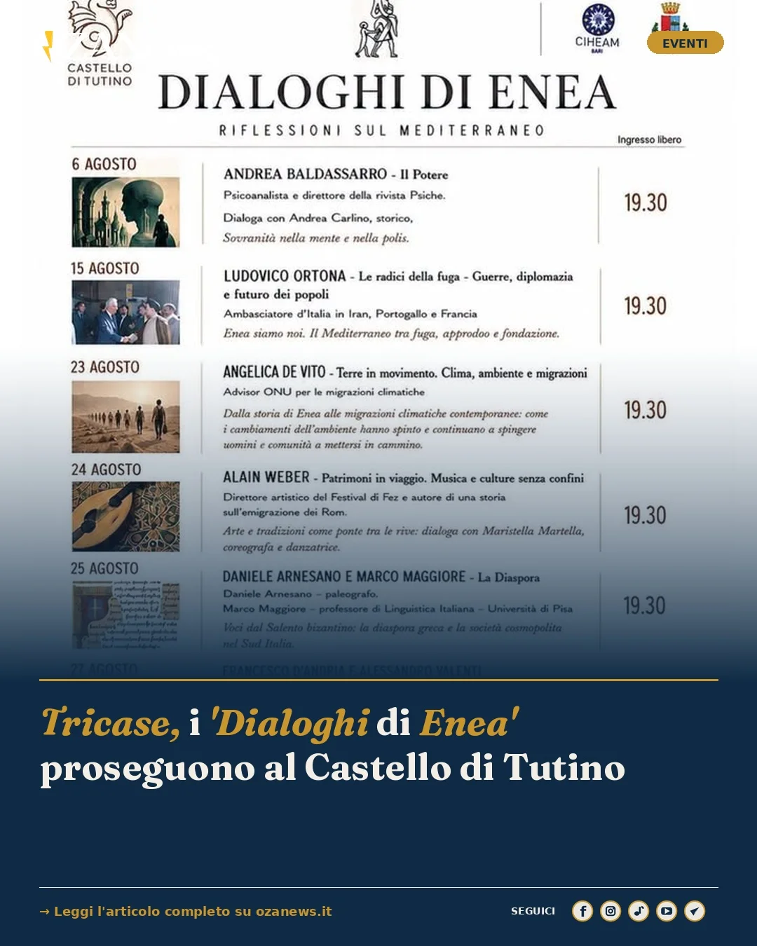 Anteprima di: Tricase, i 'Dialoghi di Enea' proseguono al Castello di Tutino