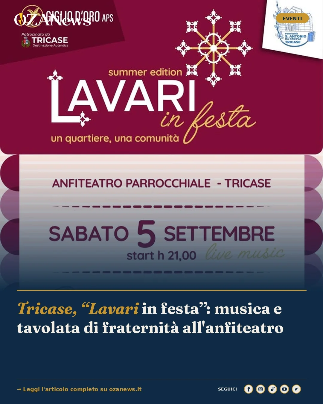 Anteprima di: Tricase, “Lavari in festa”: musica e tavolata di fraternità all'anfiteatro