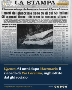 Anteprima di: Ugento, 61 anni dopo Mattmark: il ricordo di Pio Corsano, inghiottito dal ghiacciaio
