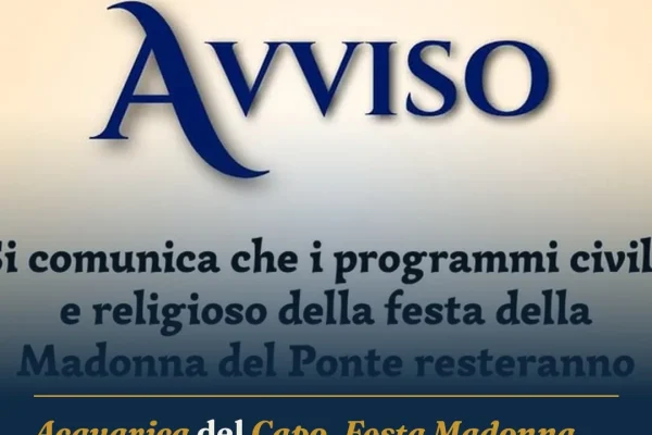 Acquarica del Capo, Festa Madonna del Ponte: programmi civile e religioso confermati