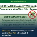 Anteprima di: Alessano, disinfestazione potenziata contro West Nile e Dengue il 4 settembre