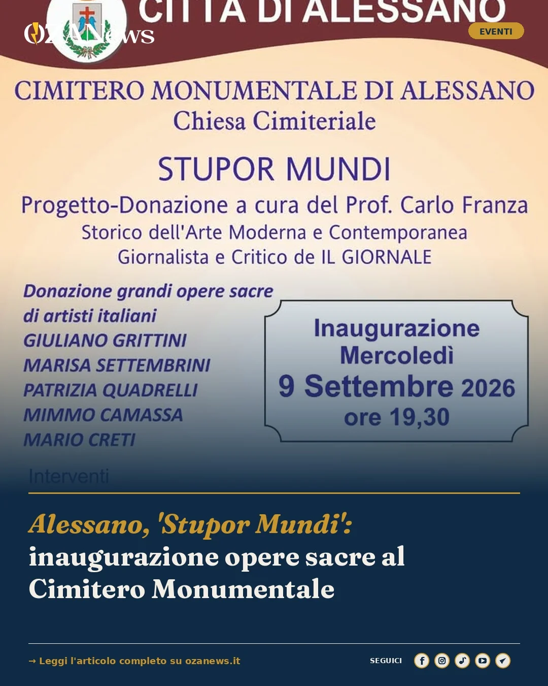 Anteprima di: Alessano, 'Stupor Mundi': inaugurazione opere sacre al Cimitero Monumentale