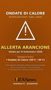Anteprima di: Allerta Arancione per Ondate di Calore nel Salento (Martedì 8 settembre): attese temperature fino a 30°C