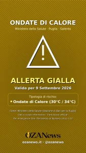 Anteprima di: Allerta Gialla per Ondate di Calore nel Salento (Mercoledì 9 settembre): attese temperature fino a 30°C