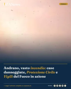 Anteprima di: Andrano, vasto incendio: case danneggiate, Protezione Civile e Vigili del Fuoco in azione