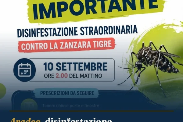 Aradeo, disinfestazione straordinaria anti-Dengue il 10 settembre: le precauzioni