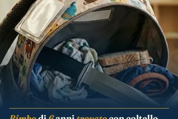 Bimbo di 6 anni trovato con coltello di 13 centimetri nello zaino a scuola