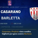 Anteprima di: Casarano, Prefetto vieta vendita biglietti per gara contro Barletta