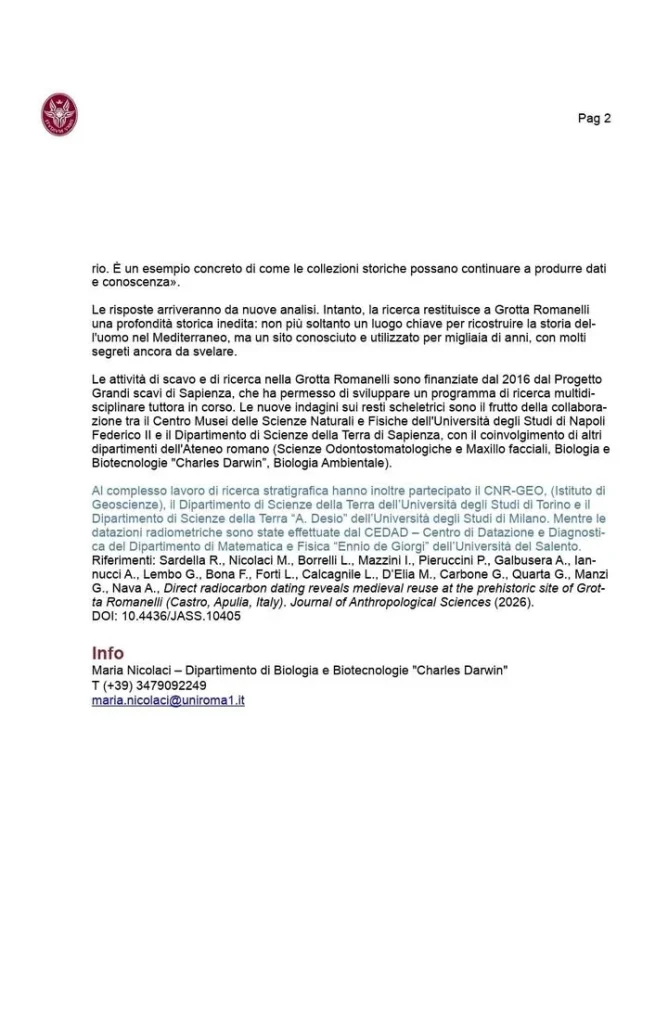 Dettaglio 2: Castro, Grotta Romanelli: studio rivela frequentazione medievale, riscrive storia del sito