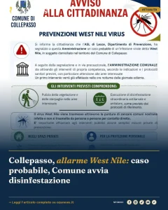 Anteprima di: Collepasso, allarme West Nile: caso probabile, Comune avvia disinfestazione