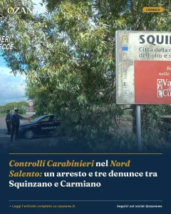 Anteprima di: Controlli Carabinieri nel Nord Salento: un arresto e tre denunce tra Squinzano e Carmiano
