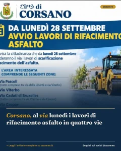 Anteprima di: Corsano, al via lunedì i lavori di rifacimento asfalto in quattro vie
