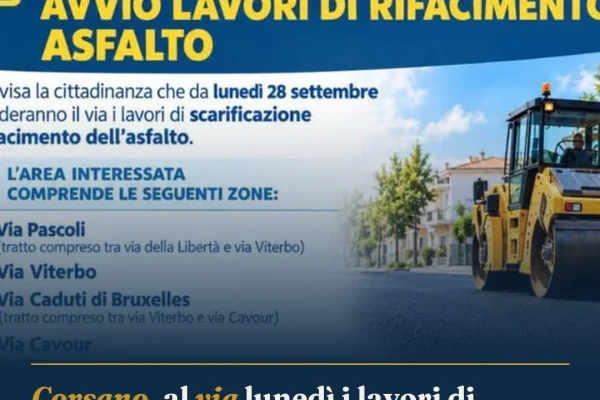 Corsano, al via lunedì i lavori di rifacimento asfalto in quattro vie