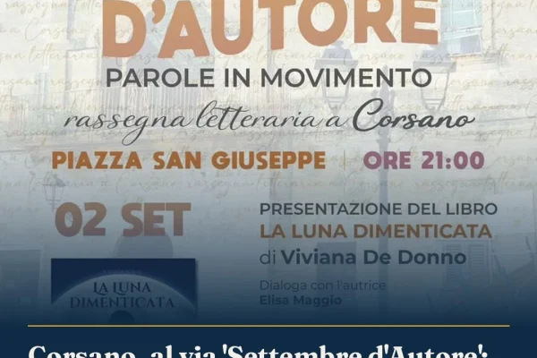 Corsano, al via ‘Settembre d’Autore’: Viviana De Donno apre la rassegna