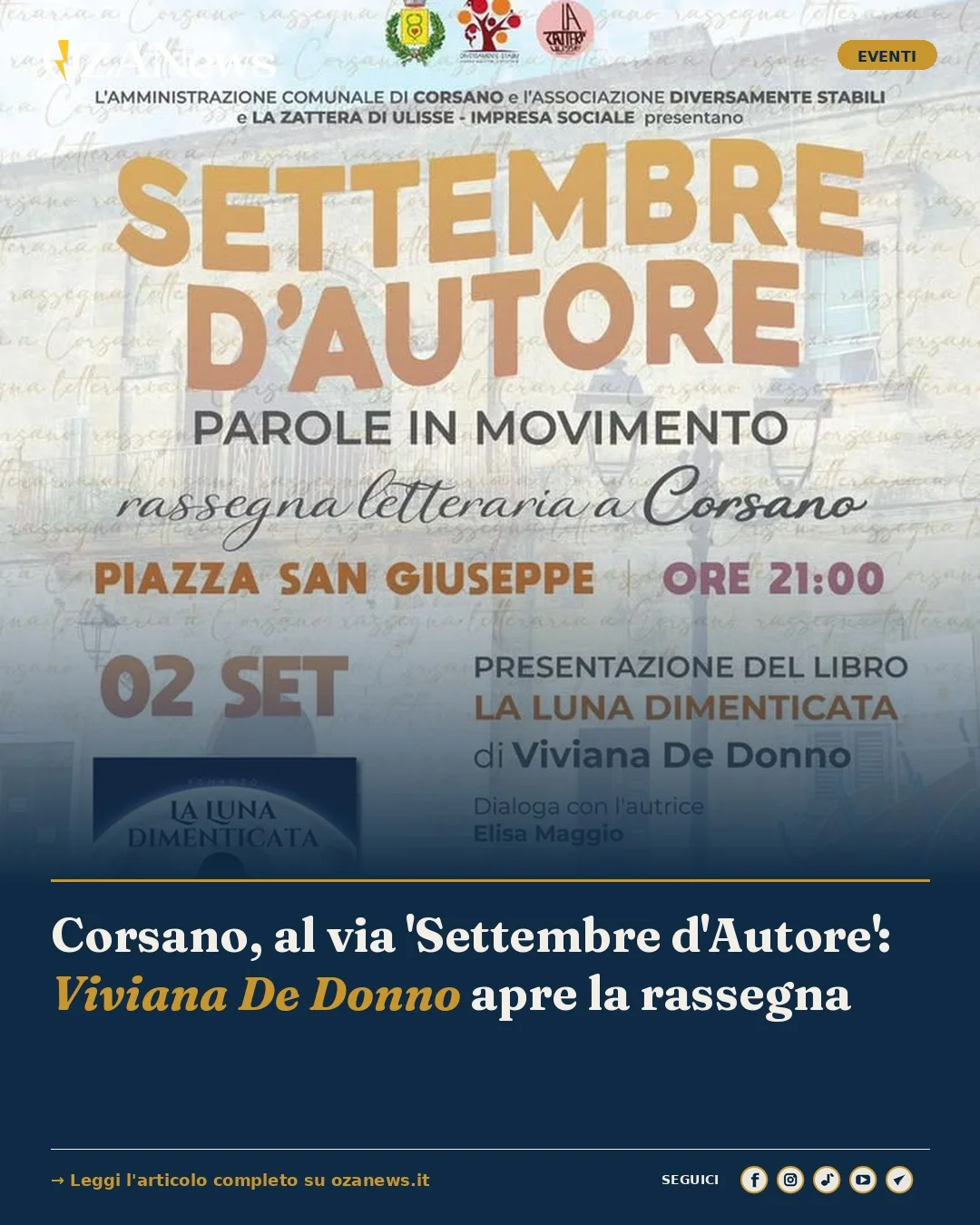 Anteprima di: Corsano, al via 'Settembre d'Autore': Viviana De Donno apre la rassegna