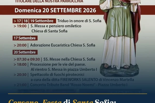 Corsano, Festa di Santa Sofia: programma tra fede, tradizione e musica