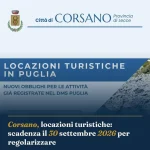 Anteprima di: Corsano, locazioni turistiche: scadenza il 30 settembre 2026 per regolarizzare