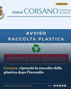 Anteprima di: Corsano, riprende la raccolta della plastica dopo l'incendio