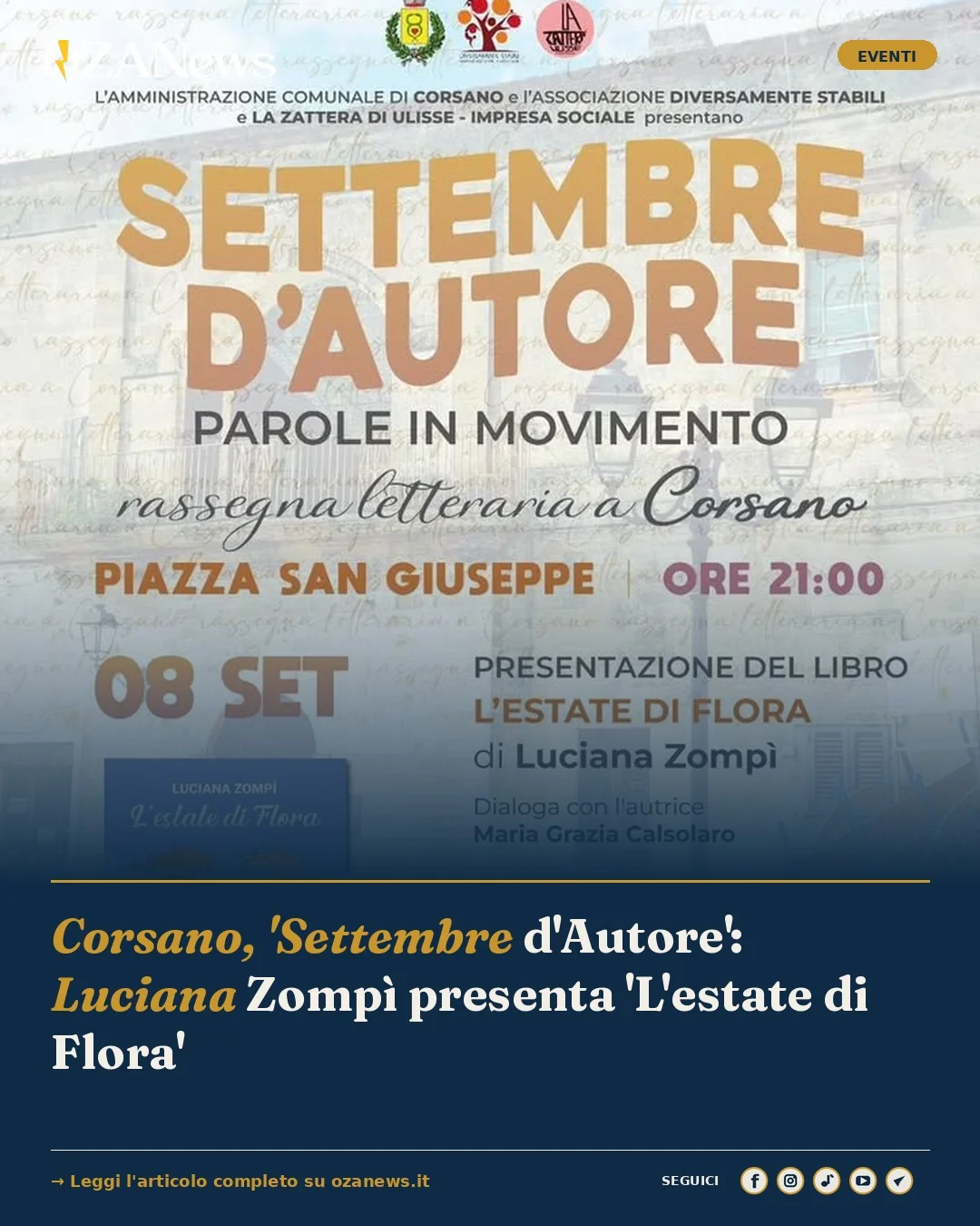 Anteprima di: Corsano, 'Settembre d'Autore': Luciana Zompì presenta 'L'estate di Flora'