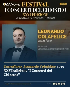 Cutrofiano, Leonardo Colafelice apre XXVI edizione "I Concerti del Chiostro"